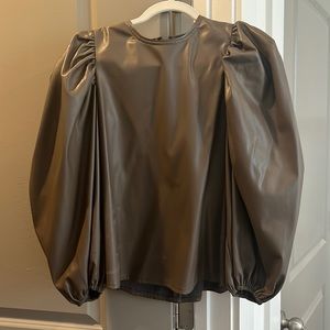 Leather puff sleeve blouse